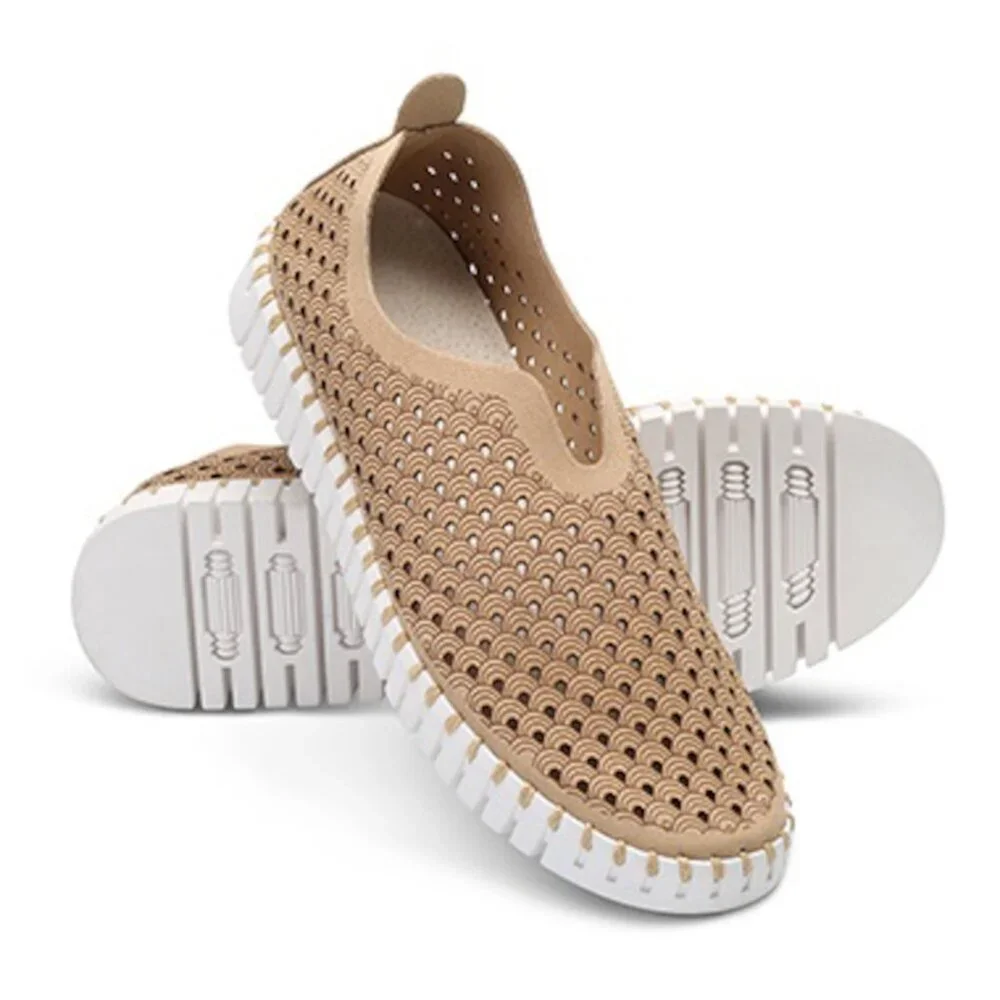 ILSE JACOBSEN Khaki Perforated Breathable Tulip Slip On Shoes Tan